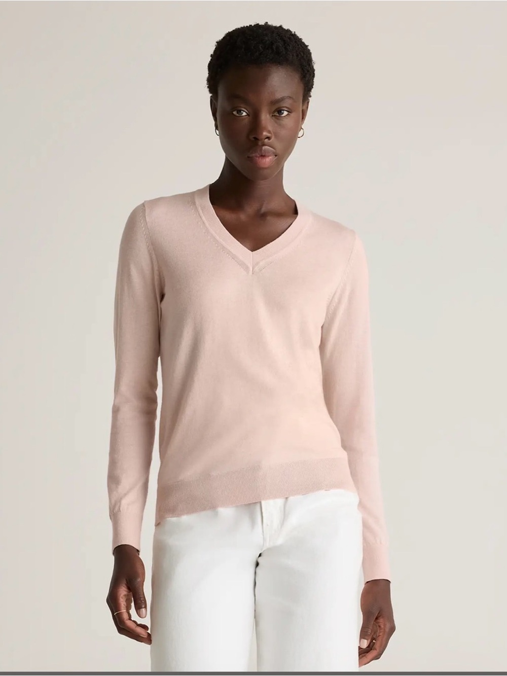 NWT Quince Lightweight Cotton Cashmere V-Neck Sweater size L pink